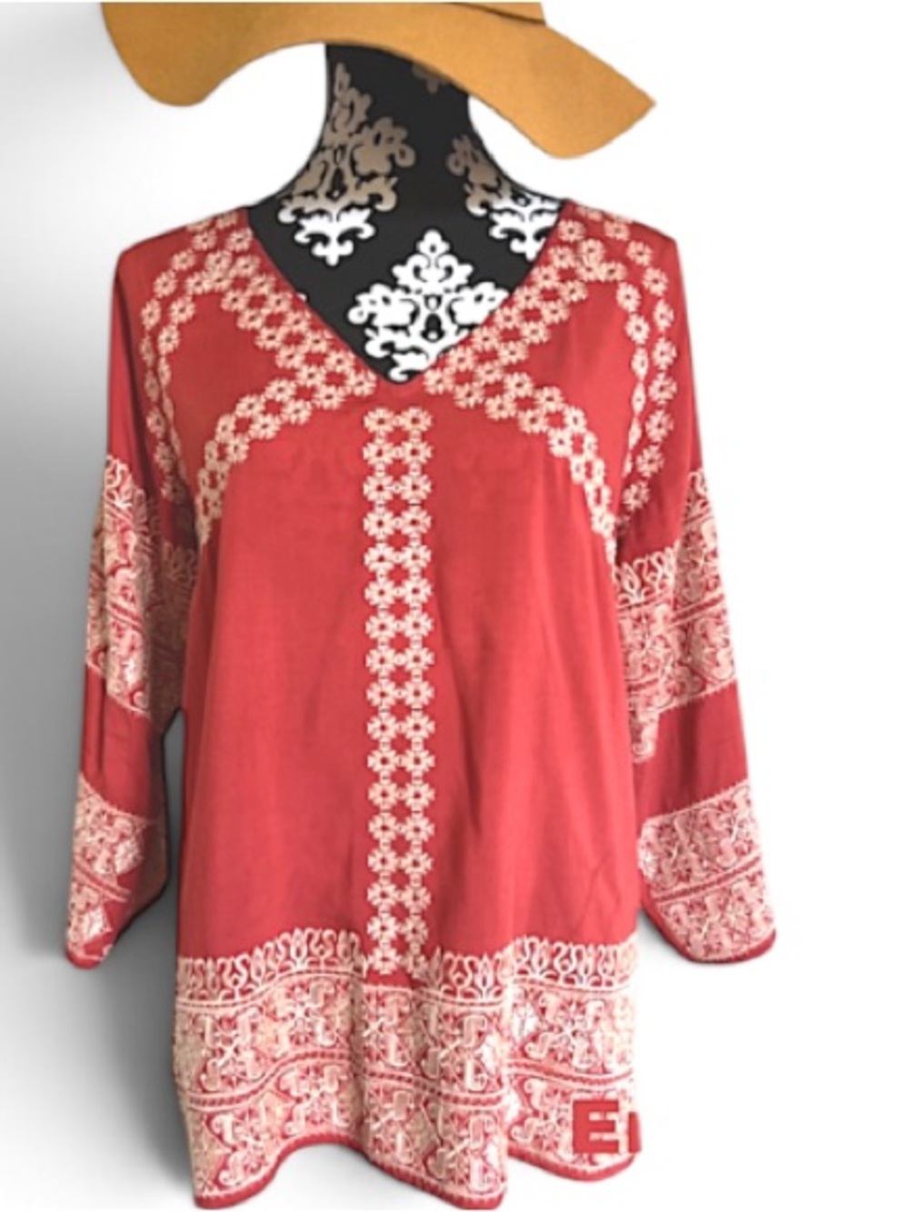 Sundance pumpkin embroidered tunic blouse